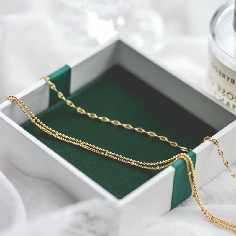 Titanium With 18K Layered Beads Chian Necklace Women 361 L Stainless Steel Jewelry Runway Party Japan Souch Korea Fashion