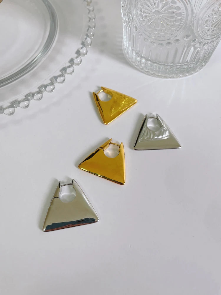 Brass With 18k Gold Triangle Hoop Earrings Women  Jewelry Party T Show Gown Punk Gothic Top Runway Korean Japan