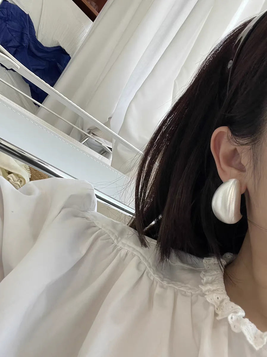 Brass Chunky Silver Color Moon Hoop Earrings Women Jewelry Punk Party T Show Gown Runway Korean Japan INS