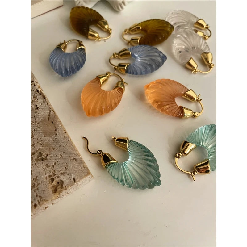 Brass With 18k Gold Geo Leaves Crylic Earrings Women Jewelry Party T Show Gown Punk Gothic Top Runway Korean Japan
