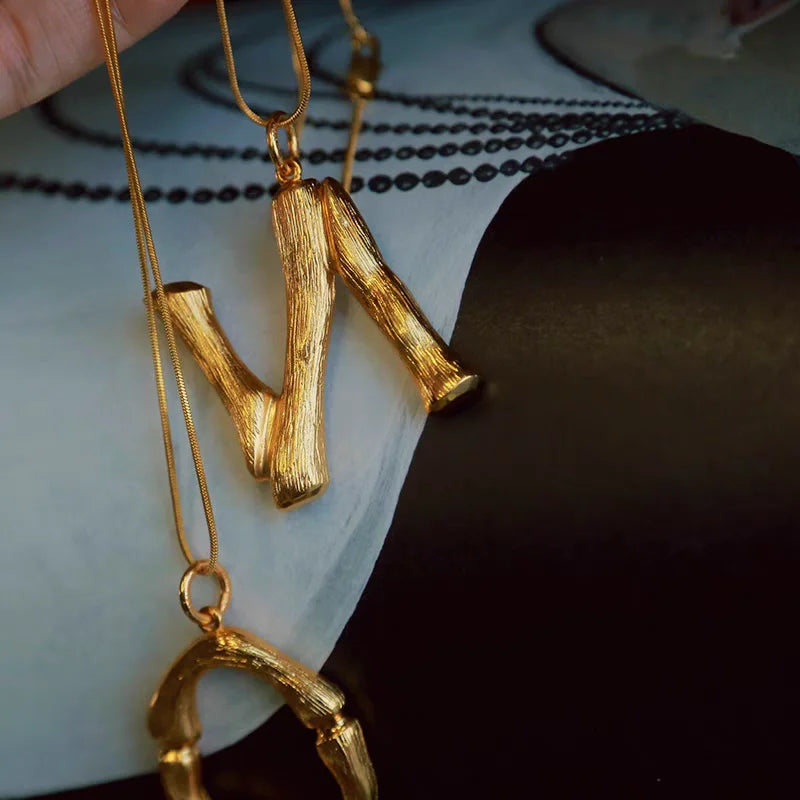 Brass With 18K Gold Big Pendant 26 Letter Necklace Women Jewelry Designer T Show Party Runway Boho Japan Korea