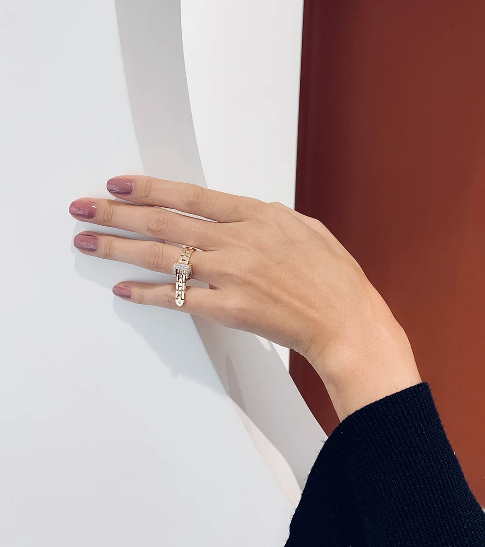 Brass Zirconia Buckle Up Stackable Rings  Women  Jewelry Punk Designer Runway T show Club Cocktail Party Boho Japan Korean Ins