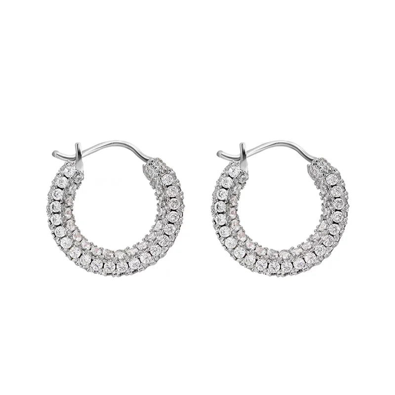 Brass With 18K Rhinestoned Geo Small Hoop Earrings Women Jewelry Punk Party T Show Gown Runway Korean Japan INS