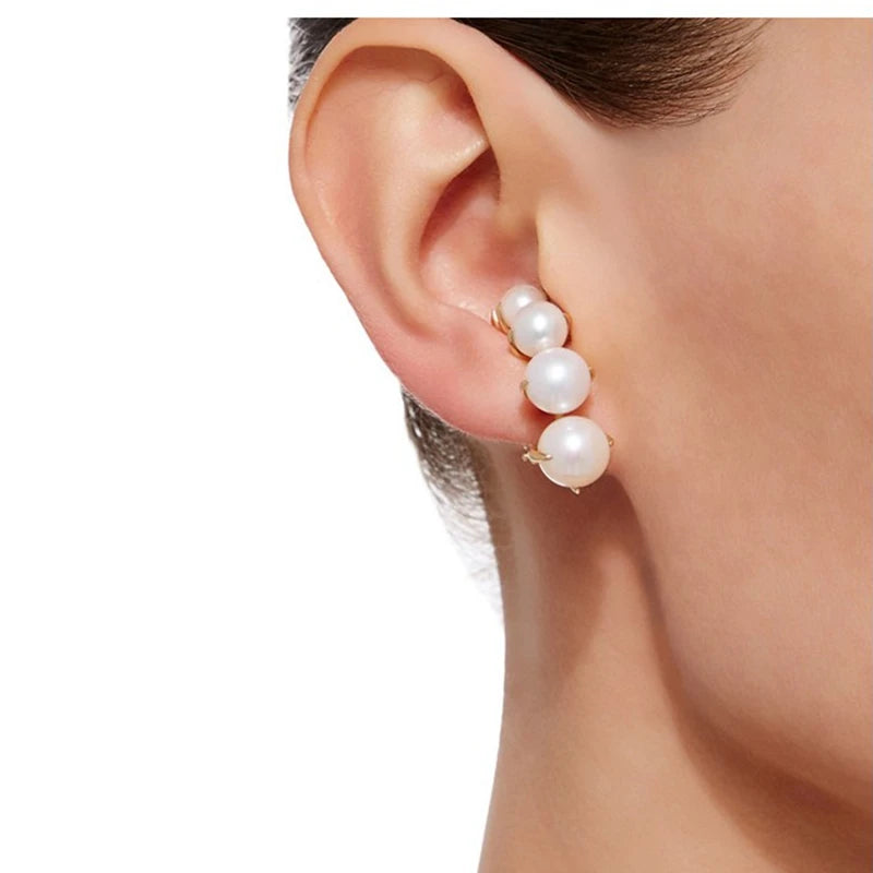 Brass Faux Pearl Clip Earrings Women Jewelry Punk Party Runway T Show Classic Gothic Korean Japan INS Hiphop Top