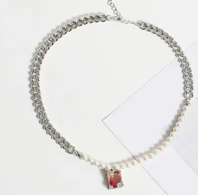 Brass AAA Zircon Red Natural Stone Necklace Women Jewelry Punk Designer Runway Rare Simply Gown Boho Japan Korean
