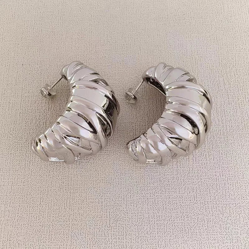 Brass With 18K Cutout Moon Hoop Earrings Women Jewelry Punk Party T Show Gown Runway Korean Japan INS