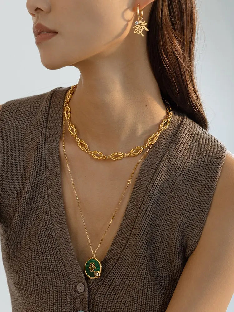Brass With 18K Gold Braided Knot Statement Chain Necklaces Women  Jewelry Punk Party Designer Club T Show Korea Japan