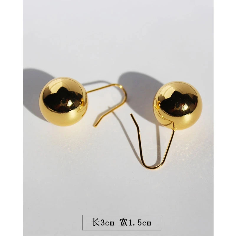 Brass With 18K Gold Ball Hoop Earrings Women Jewelry Party Boho T Show Gown Runway Rare Korean Japan Trendy
