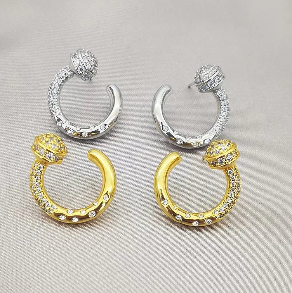 Brass With 18K Real Gold  Zirconia Swirl Stud Earrings  Women Jewelry Party Boho T Show Gown Runway Rare Korean Japan INS
