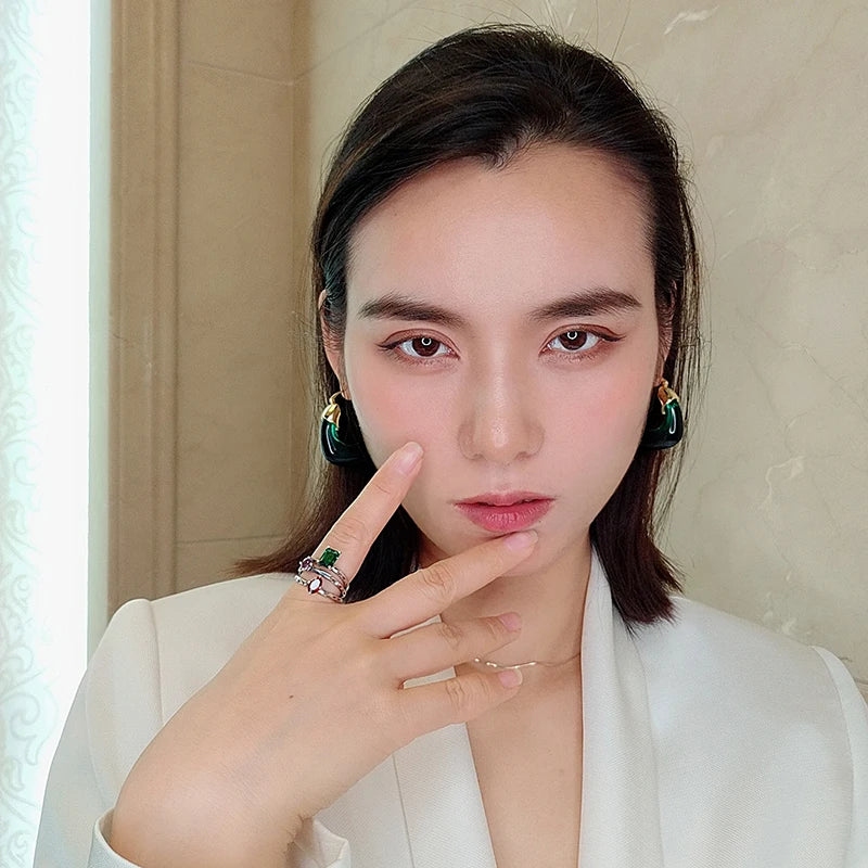 Brass With 18K Gold Resin Statement Hoop Earrings Women Jewelry Punk Party Gown  Runway  Korean Japan