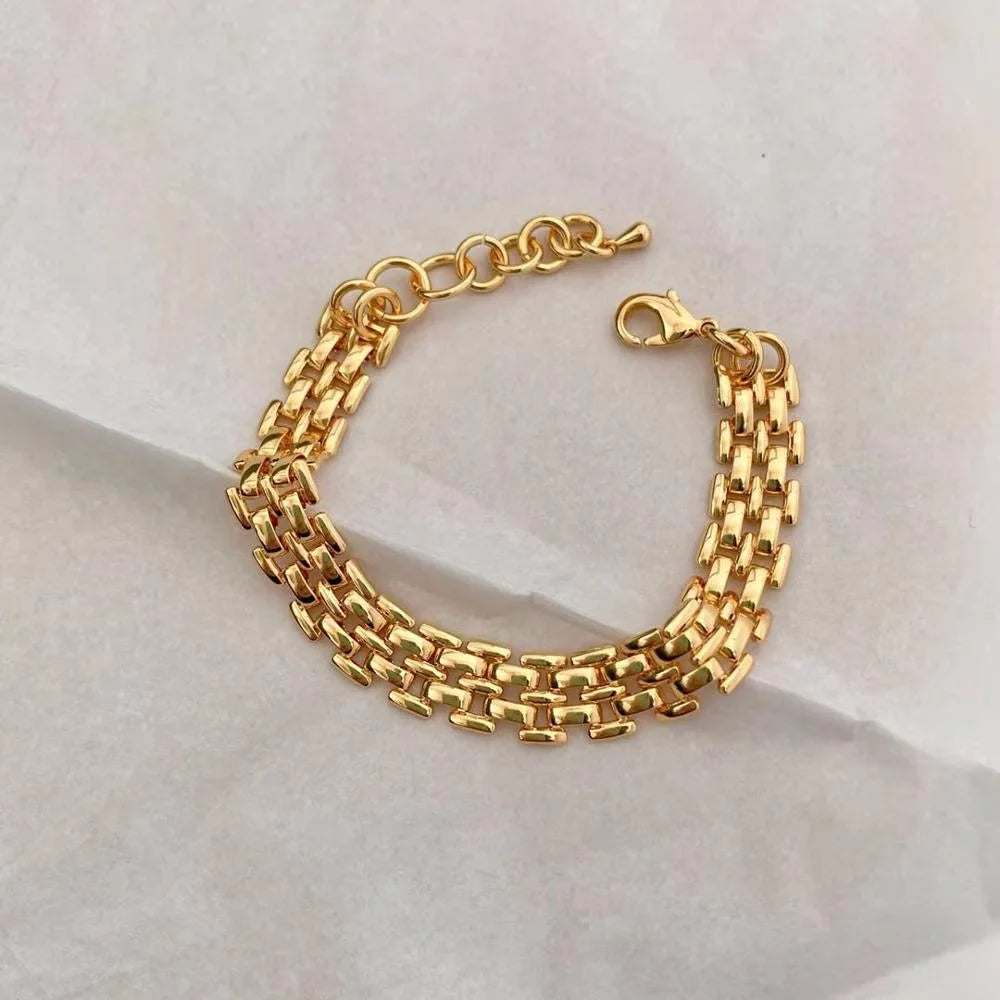 Brass With 18K Gold Pave Chunky Statement Bracelets Designer T Show Runway Gown Jewelry Rare INS Japan Korean