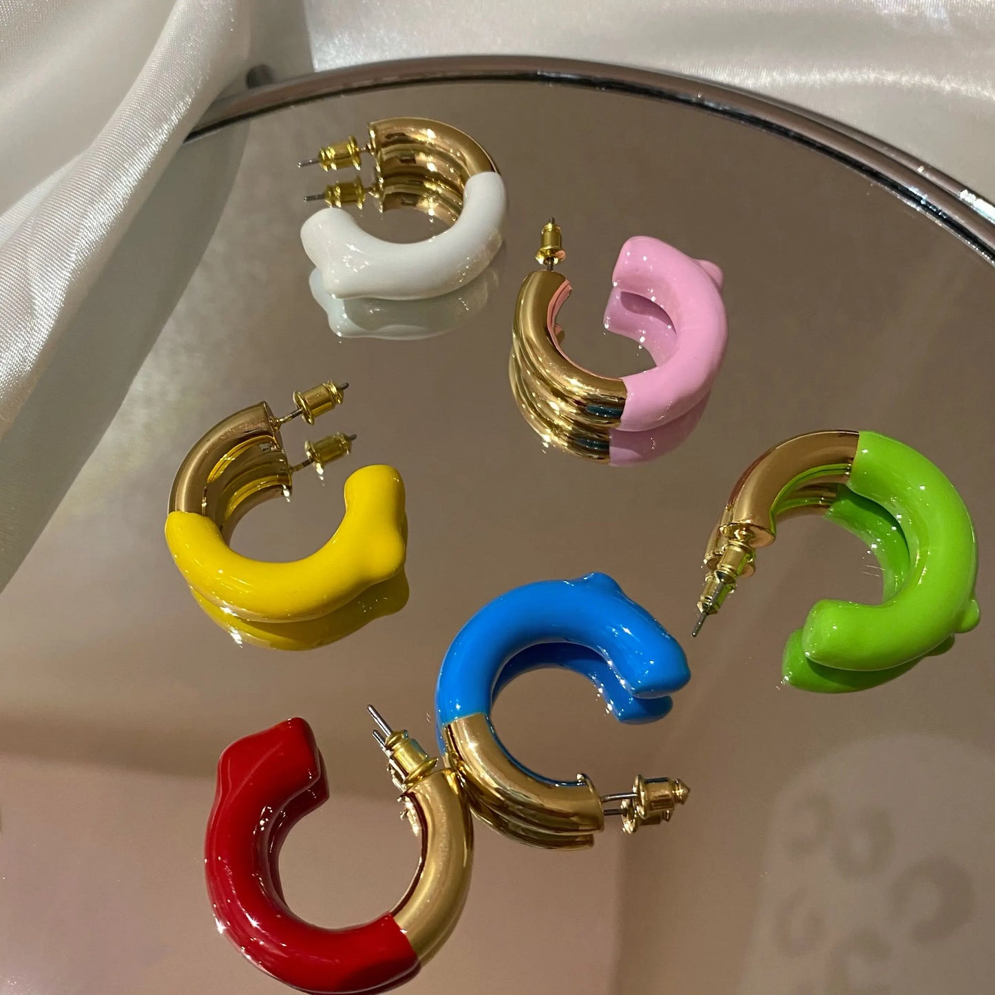 Brass With 18k Gold Colorful CC Drop Earrings Women Jewelry Party T Show Gown Runway rare Top Korean Japan Trendy INS