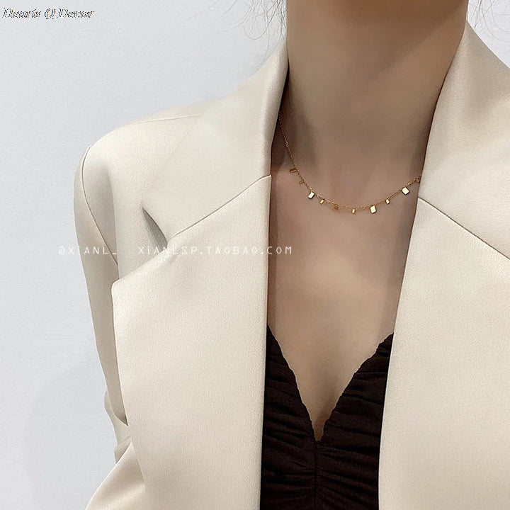 Titanium Waterdrop Square Charms Choker Necklace Punk Statement Designer T Show Runway Gown Sweety Boho Amazing Jewelry