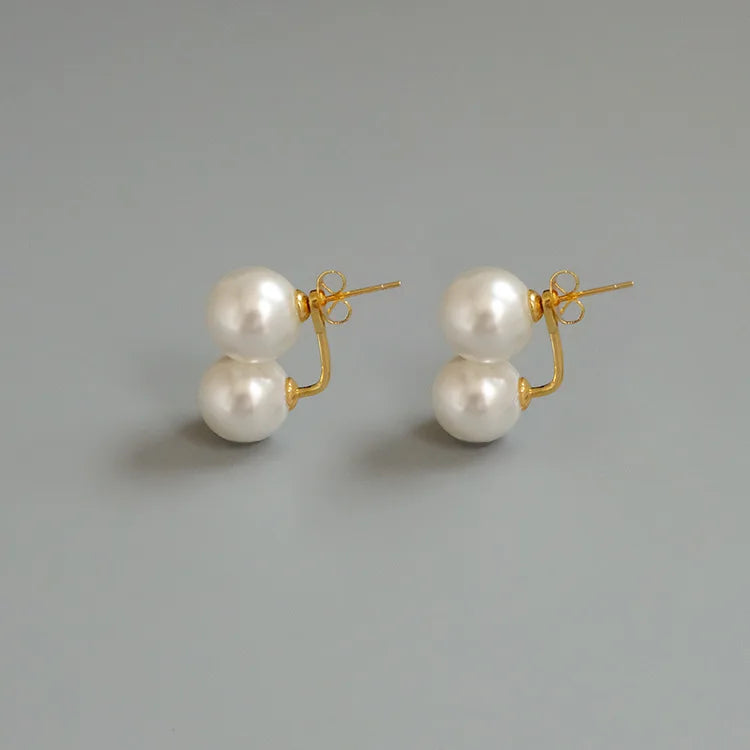 Brass With 18K Gold Faux Pearl Stud Earrings Women Jewelry Party Boho T Show Gown Runway Party Rare Korean Japan Trendy
