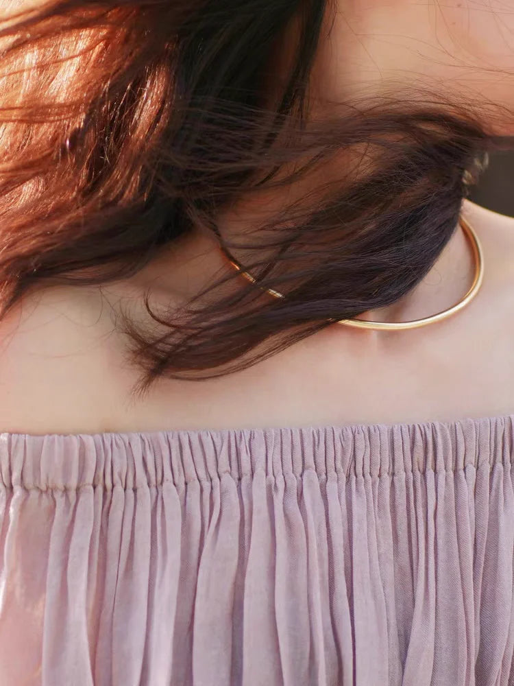 Brass With 18K Gold Chunky Simply Choker Women Jewelry Designer T Show Runway Gown Rare INS Japan Korean Trendy
