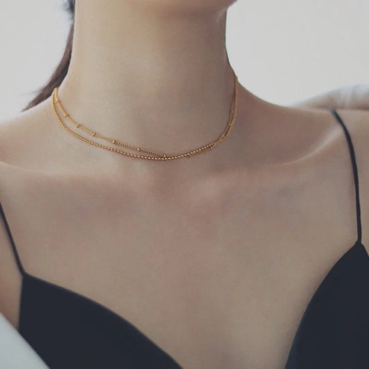 Titanium With 18K Layered Beads Chian Necklace Women 361 L Stainless Steel Jewelry Runway Party Japan Souch Korea Fashion