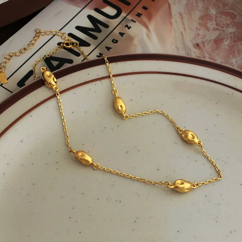 Brass With 18K Beads Choker Necklaces Punk Hiphop Designer Runway Rare Simply Gown Boho Top Japan Korean