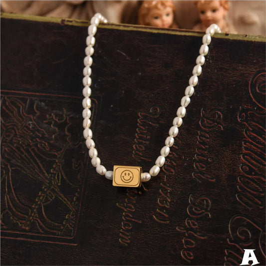 Brass With 18K Freshwater Pearl Natural Beads Necklace Women Jewelry Punk Designer Runway Rare Gown Boho Japan Korean
