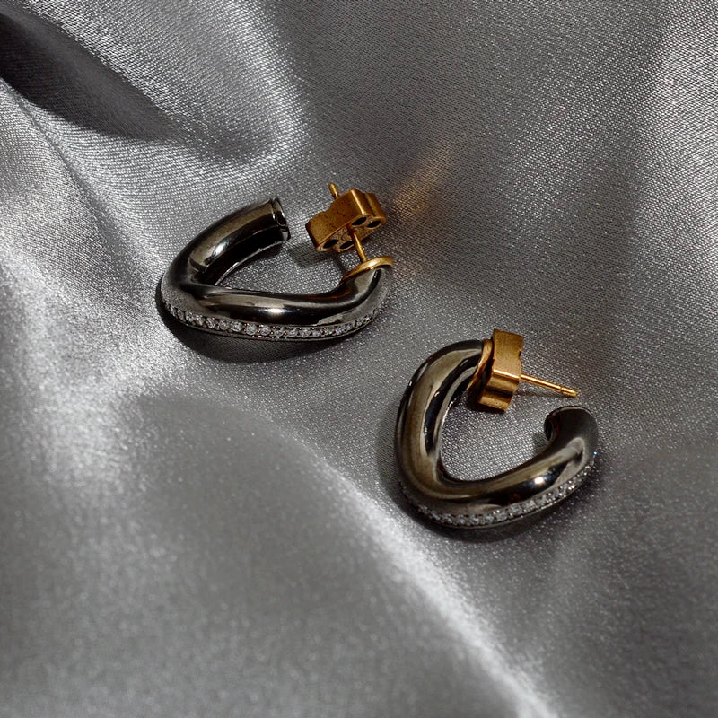 Brass With 18k Gold AAA Zircon Twist U Earrings Women Jewelry Party Boho T Show Gown Runway Rare Korean Japan Trendy INS