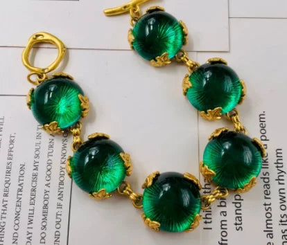 Brass Colorful Chunky Glass Crystal Beads Bracelet Women Men Lover Jewelry Designer T Show Runway Gown INS Japan Korean