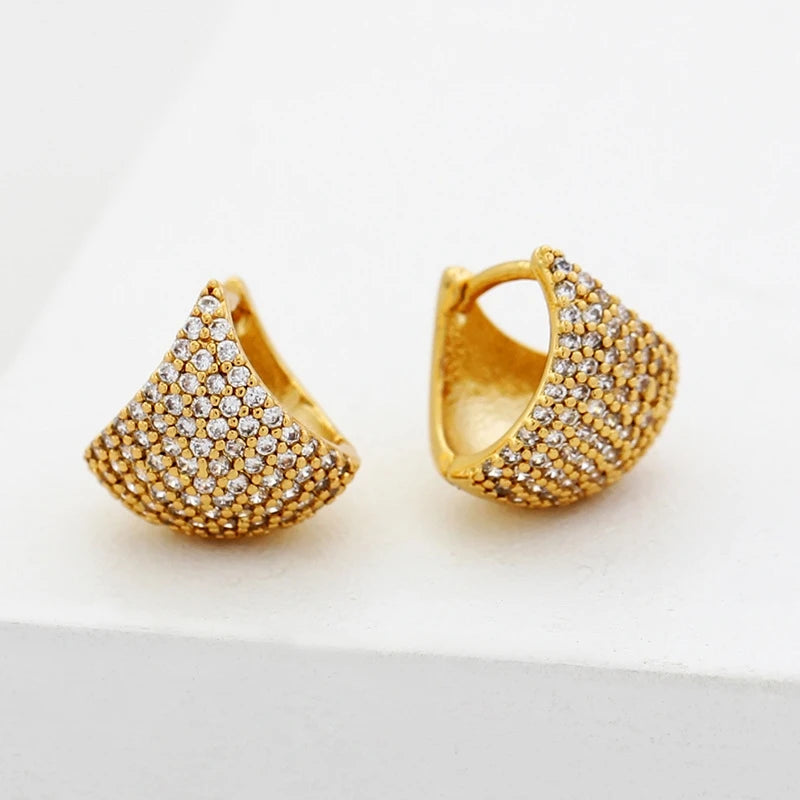 Brass With 18k Gold Circle Zirconia Hoop Earrings Women Jewelry Party Boho T Show Gown Runway  Party Rare Korean Japan Trendy