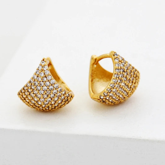 Brass With 18k Gold Circle Zirconia Hoop Earrings Women Jewelry Party Boho T Show Gown Runway  Party Rare Korean Japan Trendy