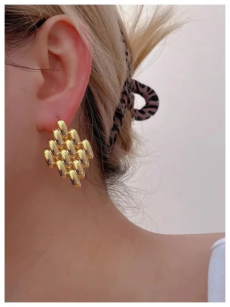 Brass With 18K Geo Braided Stud Earring Women Jewelry Punk Designer Runway Rare Simply Gown Boho Japan Korean