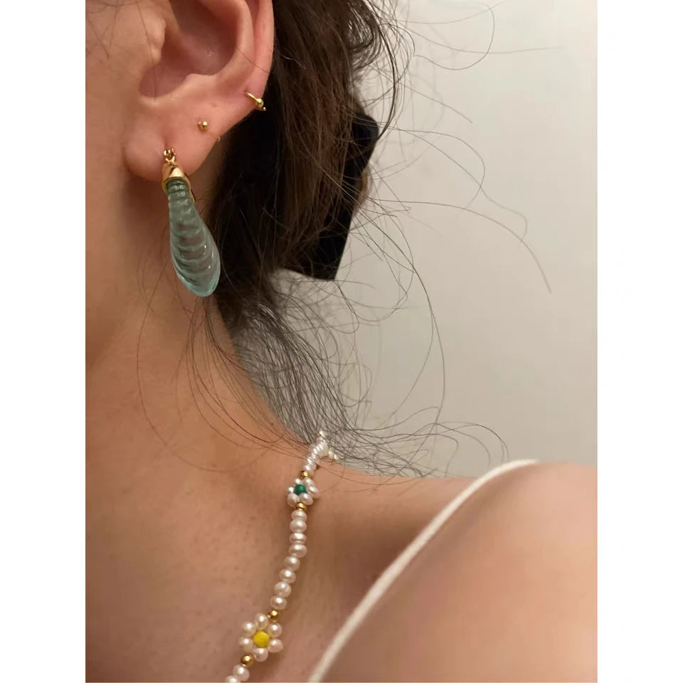 Brass With 18k Gold Geo Leaves Crylic Earrings Women Jewelry Party T Show Gown Punk Gothic Top Runway Korean Japan
