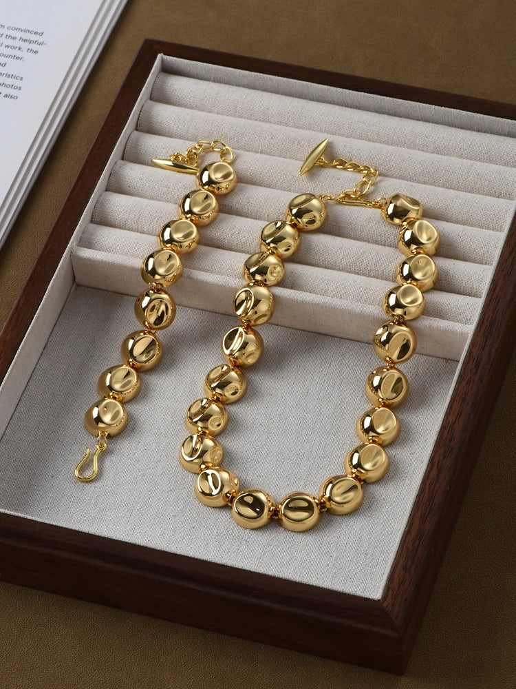 Brass With 18K Chunky Beads Choker Bracelet Women Jewelry Designer T Show Runway Gown Rare INS Japan Korean Trendy