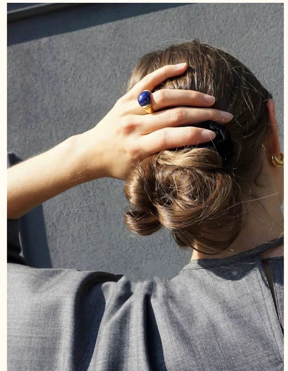 Brass Chunky Natural Stone Solid Rings Women  Jewelry Punk Designer Club Cocktail  Party Boho Japan Korean