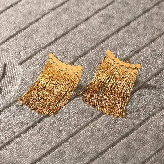 Brass With 18K Gold Tassel  Drop Earrings Women Jewelry Punk Party T Show Gown Runway Korean Japan INS