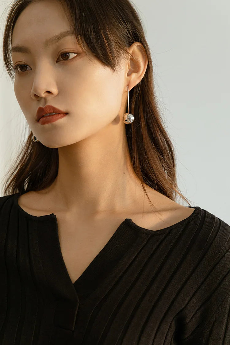 Brass With 18K Gold Long Ball Drop Earrings  Women  Jewelry Punk Party Gown  Runway Korean Japan INS Fashion