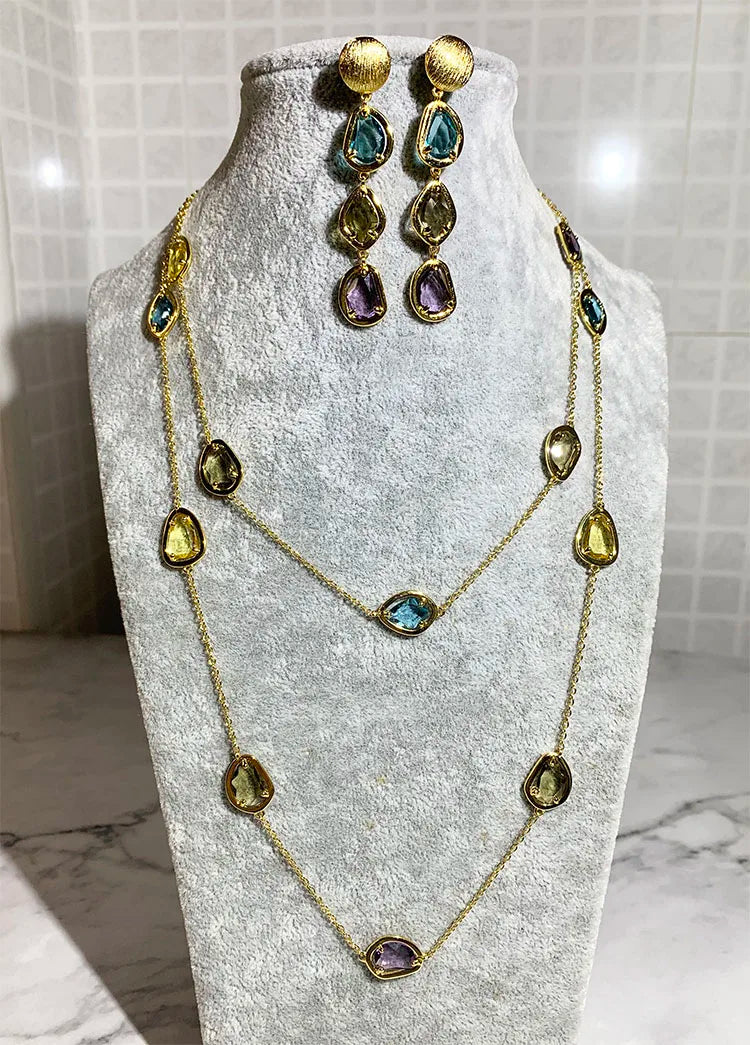 Brass Stuning Colorful Bead sPendant Necklaces Women Jewelry Punk Hiphop Designer Runway Rare  Gown Boho Top Japan Korean