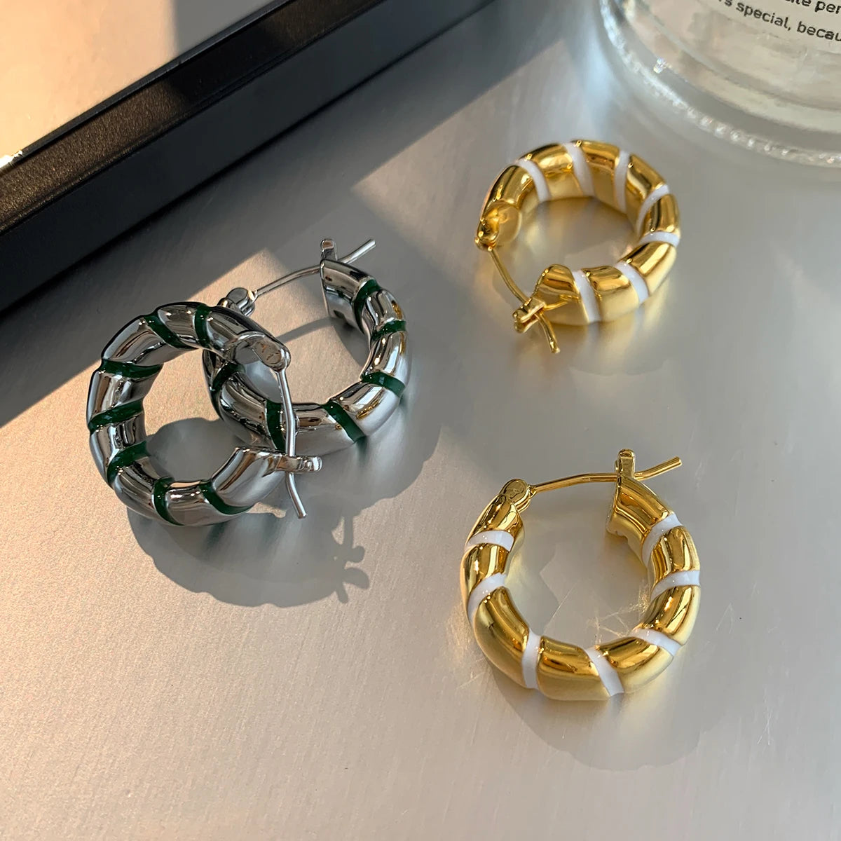 Brass With 18K Twist Enamel Hoop Earrings Punk Party Gown Runway Boucle d'oreille Korean Japan Style Fashion