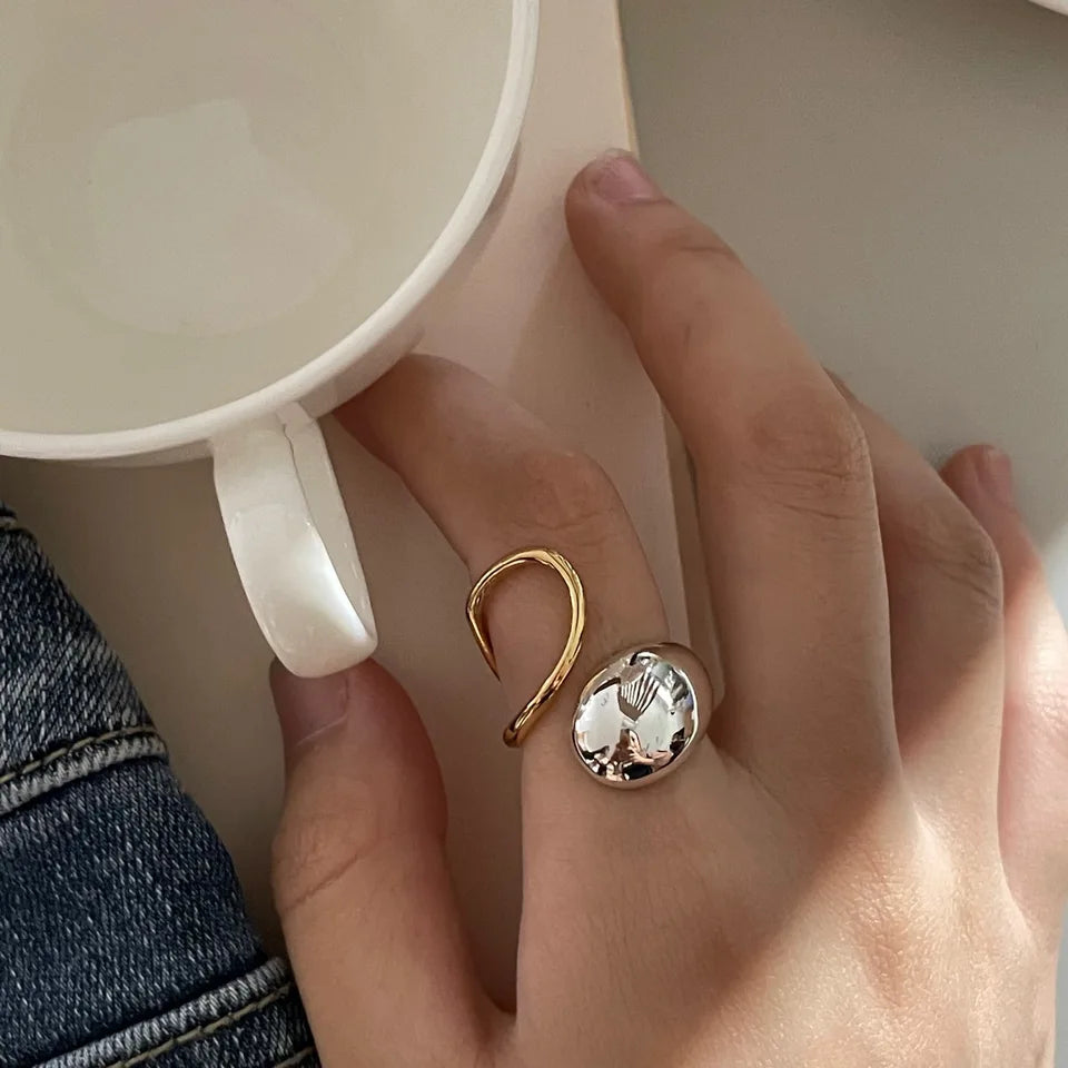 Brass With 18K 2 Tone Solid Rings Women Jewelry Punk Style Designer Club Cocktail Party Gown Amazing Trendy Boho Korean Japan