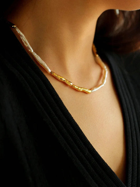 Brass Natural Baroque Pearl Choker Necklace Women Jewelry Punk Designer Runway Rare Gown Boho Japan Korean