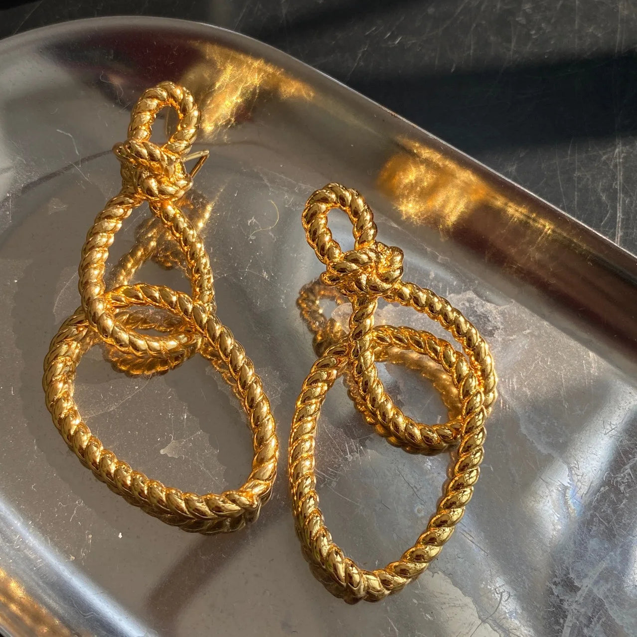 Brass With 18k Gold Long Link  Drop Earrings Women Jewelry Party Boho T Show Gown Runway Rare Korean Japan Trendy Stuning INS