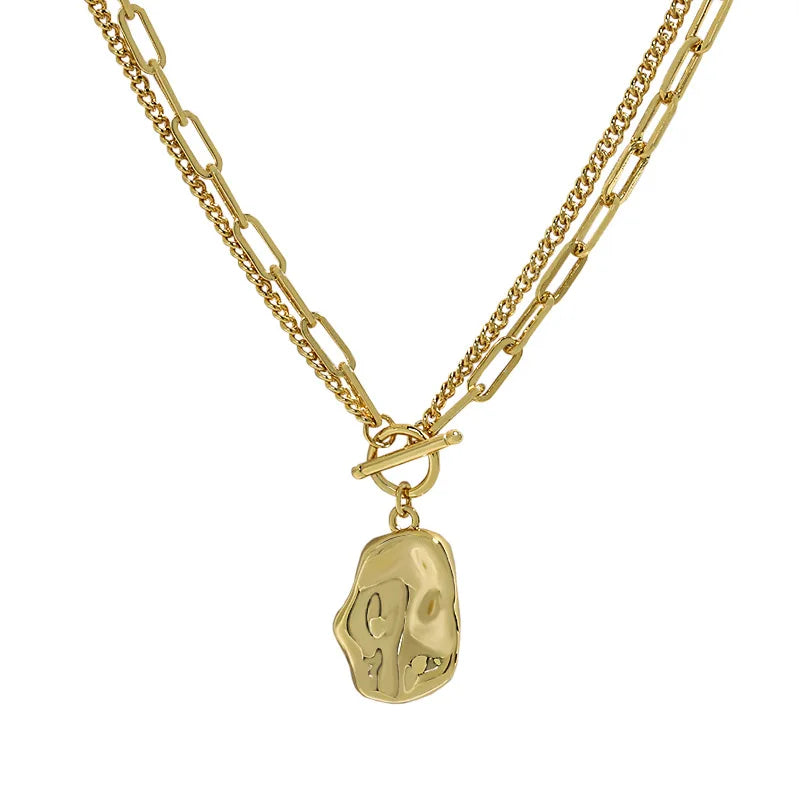 Brass With 18K Gold Layered OT Chain Beads Pendant Necklace Women Jewelry Punk Designer Runway Rare Gown Boho Japan Korean