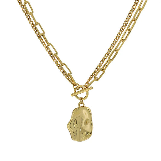 Brass With 18K Gold Layered OT Chain Beads Pendant Necklace Women Jewelry Punk Designer Runway Rare Gown Boho Japan Korean