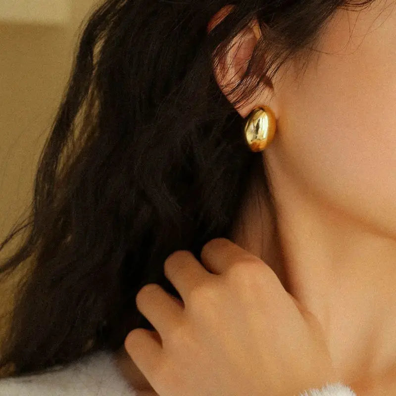 Brass With 18K Button Half Ball Earrings Women Jewelry Punk Party T Show Gown Runway Trendy  Korean Japan Israel  Style INS