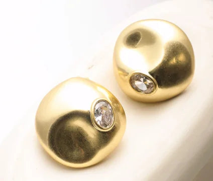 Brass With 18K Gold Retro Rhinestoned Beads Earrings Women Jewelry Punk Party T Show Gown Runway Korean Japan INS