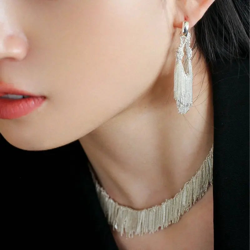 Brass Chunky Tassel Drop Earrings Women Jewelry Punk Party T Show Gown Runway Korean Japan INS