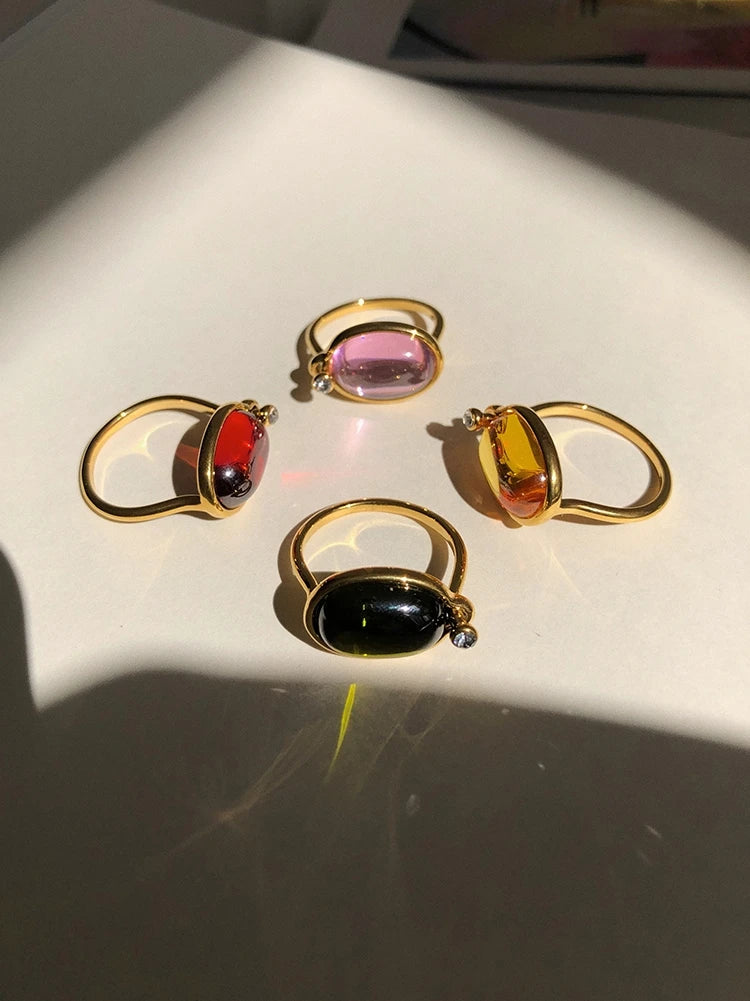 Brass With 18 K Gold Colorful Rhinestone Crystal Ring Women Jewlery Designer T Show Club Cocktail Party Rare Japan Korean