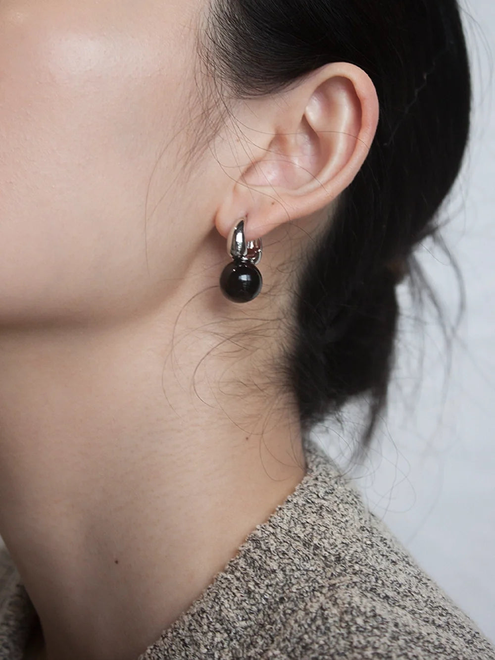 Brass Sweety Black Jade Pearl Earrings Women Jewelry Punk Party T Show Gown Runway Korean Japan INS