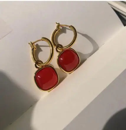Brass With 18k Gold Candy Color Crystal Statement Drop Earrings Women Jewelry Party Boho T Show Gown Runway Rare Korean Japan