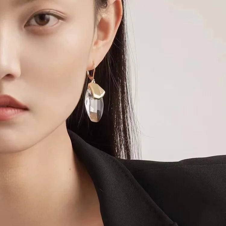 Brass With 18k Gold  Statement  Crystal Drop Earrings Women Jewelry Party Boho T Show Gown Runway Rare Korean Japan Trendy INS