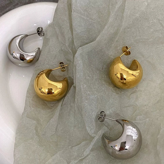 Brass With 18K Gold  Half Ball Stud Earrings Women Jewelry Party Boho T Show Gown Runway Rare Korean Japan Trendy