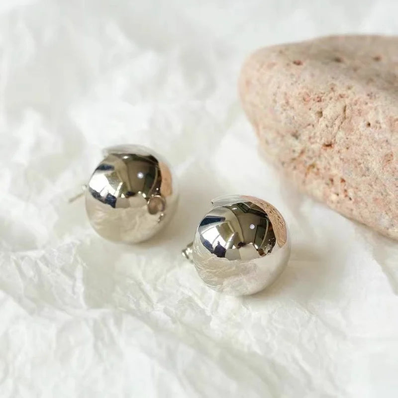 Brass Retro Geo Half Ball Earrings Women Jewelry Punk Party T Show Gown Runway Trendy  Korean Japan INS