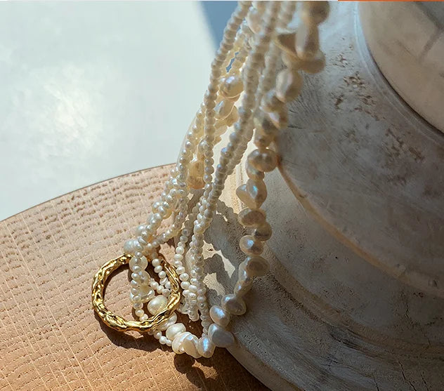 Brass With 18K Natural Pearl Layered Necklace Women Wedding  Jewelry Runway Party Japan Souch Korea Fashion