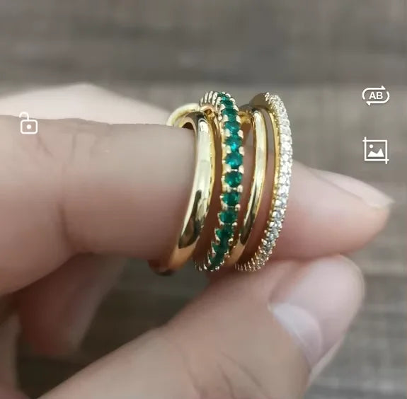 AAA Zircon Multi Color Link Chain Rings Women Jewlery Designer T Show Club Cocktail Party Rare Japan Korean INS